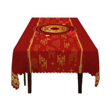 Imagem de Toalha De Mesa Redonda Vermelha Em 5 Tamanhos Com Estampa De Dragão Du