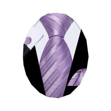 Imagem de Conjunto de gravatas Barry.Wang Stripe Silk 150 cm com abotoaduras