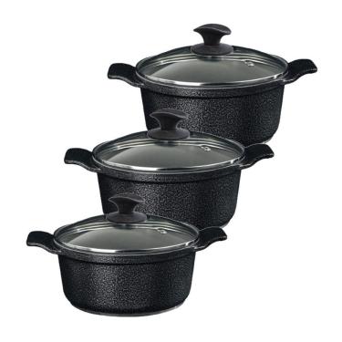 Imagem de Jogo Panela Preto Craq Antiaderente Cerâmica Javali AA 26a30