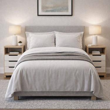 Imagem de Kit 2 Mesas de Cabeceira 3 Gavetas 100% Mdf Barcelona Carvalho/Off White