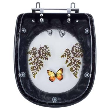 Imagem de Acento Sanitário Poliester Decorado Borboleta Paris Preto para vaso Ideal Standard