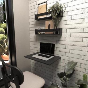 Imagem de Conjunto com 1 Escrivaninha Suspensa e 2 Prateleiras 100cm Preto - Bra