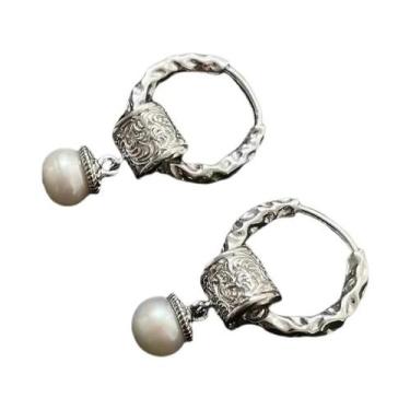 Imagem de Brincos De Argola Femininos Em Prata Esterlina 925 Com Textura Floral 