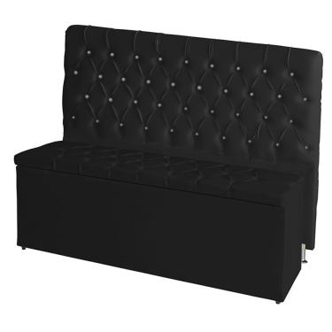 Imagem de Kit Cabeceira De Cama E Calçadeira Baú Estrela King 195 Cm Suede Capitonê Preto Casa Mó...