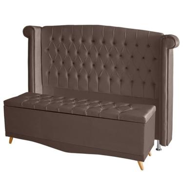 Imagem de Kit De Quarto Cabeceira De Cama Box E Calçadeira Baú Toquio Casal Queen 160 Cm Suede Rosê Do Lar Móveis E Decoração