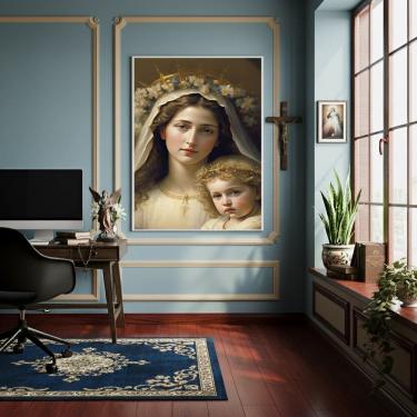 Imagem de Quadro Estilo Pintura Nossa Senhora e o Menino Jesus-70x50cm