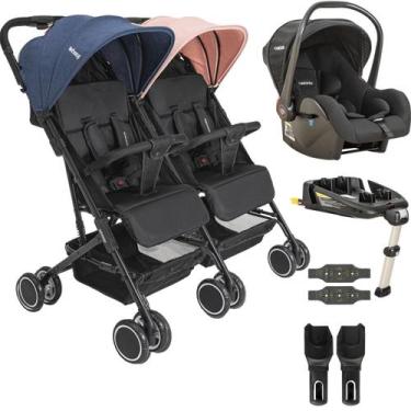 Imagem de Carrinho Kiddo de Gemeos Bebe Conforto Base ISOFIX Mascote Casal