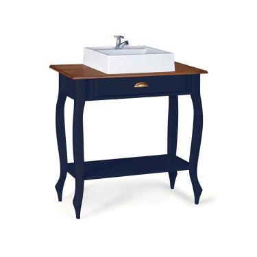 Imagem de Bancada Aparador Mini Lavabo com Cuba 1 Gaveta Pés Luiz XV Dália 3062 - Azul Petróleo/Imbuia Glazer