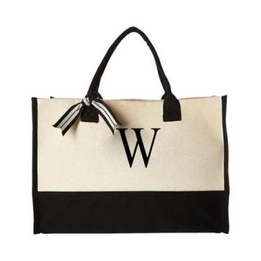 Imagem de Bolsa Tote de Lona com Grande Capacidade - Design Moderno com Letras e
