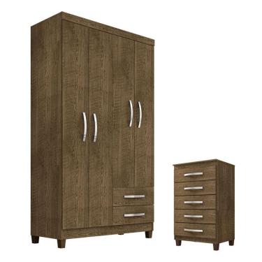 Imagem de Guarda Roupa Solteiro Modena 4 Portas e Cômoda Gaveteira Cannes Malbec – Incorplac