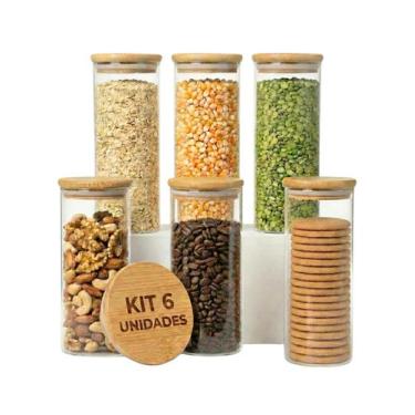 Imagem de Pote De Vidro Com Tampa De Bambu Pote Hermético Bambu Pote Hermetico T