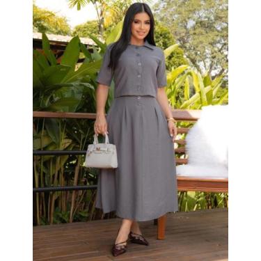 Imagem de Conjunto Feminino Elegante Social para Trabalho Blusa e Manga Curta Co