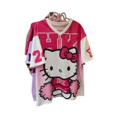 Imagem de Camiseta Unissex Hello Kitty Com Decote Em V, Moda Cartoon, Roupas Esp