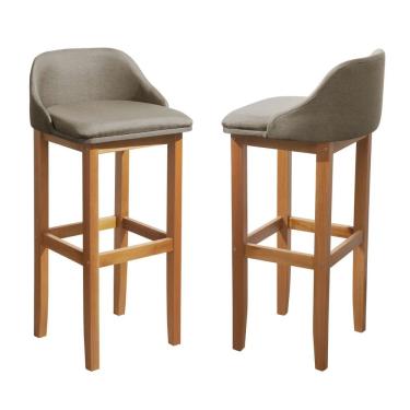 Imagem de Kit 2 Banquetas de Balcão Realeza Assento em Linho Base em Madeira de Eucalipto com Enc...