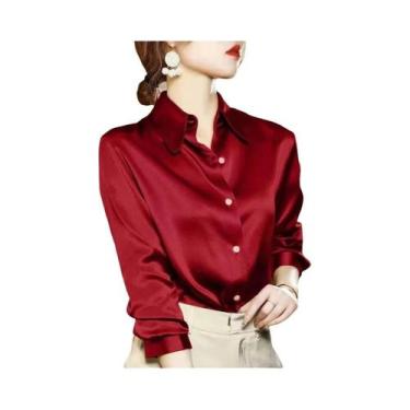 Imagem de Camisa Casual Elegante De Seda plus Size Com Manga Longa Para Mulheres