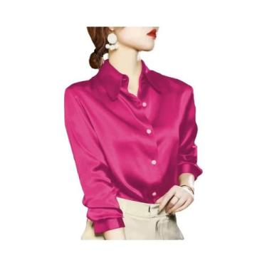 Imagem de Camisa Casual Elegante De Seda plus Size Com Manga Longa Para Mulheres