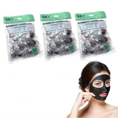 Imagem de 150 Máscaras Compactas Desidratadas Facial de Carvão e Bambu  - SKY