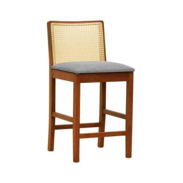 Imagem de Banqueta Média Pérola Madeira Maciça Telinha c/ 62cm - Amêndoa Assento