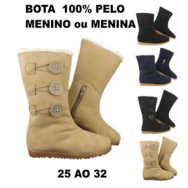 Imagem de Bota de Pelo Infantil Menino ou Menina 100% Forrada Inverno Lã Neve MG