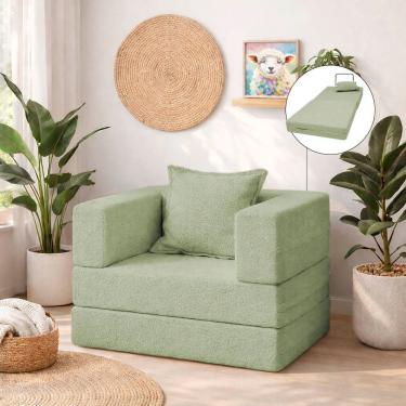 Imagem de Poltrona Cama Modular Mold Boucle Reclinável Confortável Verde Claro para Sala de Estar...