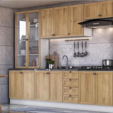 Imagem de Armário de Cozinha Completo Berlim 7 Peças B3 6 Portas 4 Gavetas MDF-MDP 280cm Amadeira...
