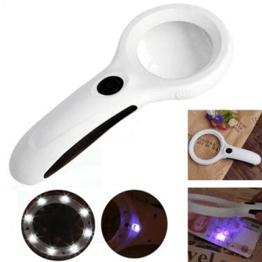 Imagem de Lupa De Mão 8cm 8 Led Branco E 1 Uv Aumento Zoom Iluminação Potente 95