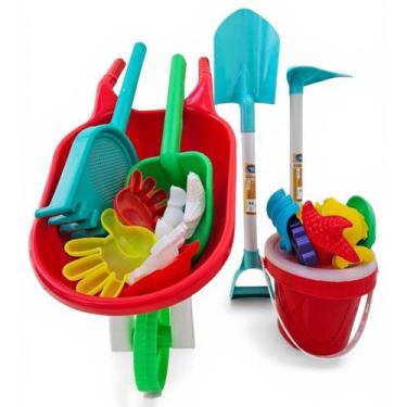 Imagem de Kit Praia Criança Carriola Balde Pá Enxada Brinquedo Verão Cor:Vermelh