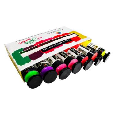 Imagem de Kit Tinta Acrílica P/ Tela Talento Tons Neon 7 Cores De 20ML
