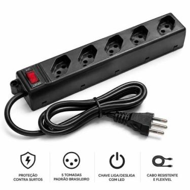 Imagem de Filtro de Linha 5 Tomadas Régua 110 220V Bivolt Extensão Universal Com
