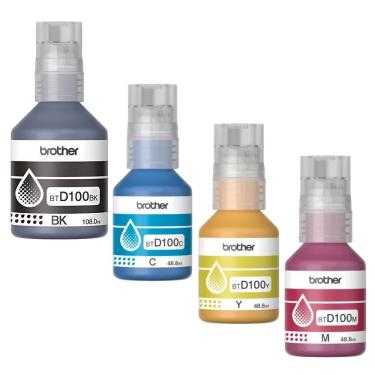 Imagem de Kit Tinta para Impressora BTD100 Original Brother 4 Cores Preto Ciano Magenta Amarelo 4 Garrafas