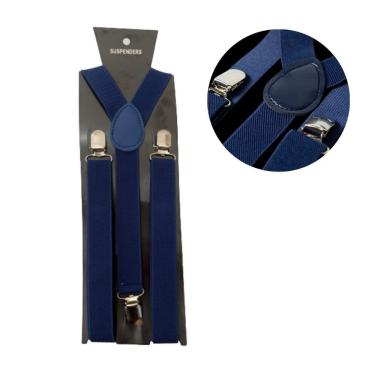 Imagem de Suspensório Adulto Liso Ajustável em Poliéster e Metal Azul Escuro Extra Festas