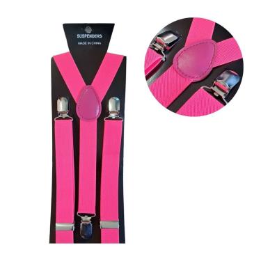 Imagem de Suspensório Adulto Ajustável Liso em Poliéster e Metal Cor Pink Extra Festas