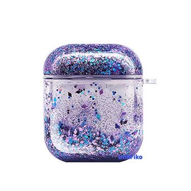 Imagem de UnnFiko Capa de areia movediça brilhante compatível com AirPods 1/2, capa protetora líquida fofa brilhante, capa criativa divertida para Airpods 1 e 2 com chaveiro (purpurina roxa)