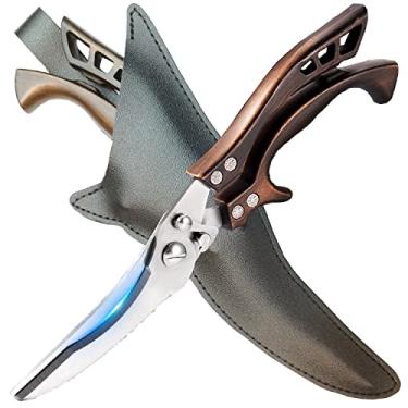 Imagem de ANDONG Tesouras de cozinha, tesouras profissionais para aves de capoeira, aço inoxidável com mola, segura para lava-louças, com bainha de couro preto