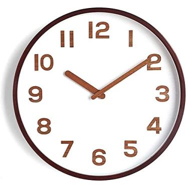 Imagem de Relógio de parede Minimalista Minimalista Material De Madeira Madeira Decorativa Marrom Ultra-Quiet Clock Preciso (Tamanho: 14 polegadas), 14 polegadas (Color : 10 Inches)