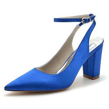 Imagem de Sapatos de Noiva Femininos Peep Toe Peep Toe Salto Alto Marfim Sapatos de Cetim Sapatos sociais 36-43,Blue,7 UK/40 EU
