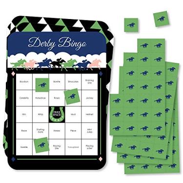 Imagem de Big Dot of Happiness Kentucky Horse Derby – Cartas e marcadores de bingo – Jogo de bingo de festa de cavalo – Conjunto de 18