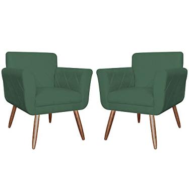 Imagem de Kit 02 Poltronas Decorativas Isabela em Tressê Pés Palito Suede Verde - DS Estofados