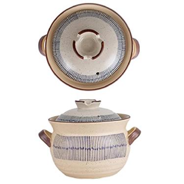 Imagem de Caçarola de cerâmica com tampa pintada panela de sopa para ensopado doméstico resistente a altas temperaturas fogão a gás pote de sopa de cerâmica, pote de argila estilo japonês retrô para cozinhar, 3,5 L