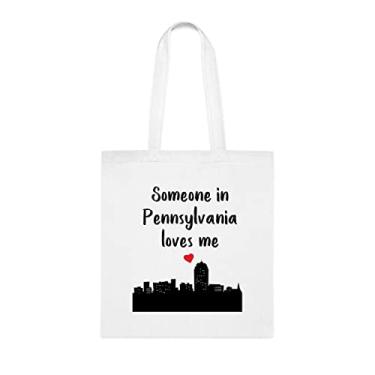 Imagem de Someone In Pennsylvania Loves Me, sacola divertida, bolsa de ombro, bolsas reutilizáveis, cesta de Natal de aniversário, ideia de presente, Branco