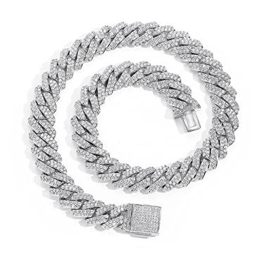 Imagem de Corrente de elos cubanos para homens/mulheres, corrente de ouro 18 quilates e diamante platina, colares grossos de hip hop de 15 mm., 24IN, Banhado a ouro, Zircônia cúbica