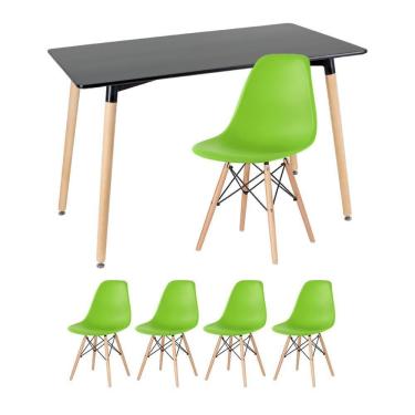 Imagem de Mesa Retangular 60 X 120 Cm Preto + 4 Cadeiras Verde Claro
