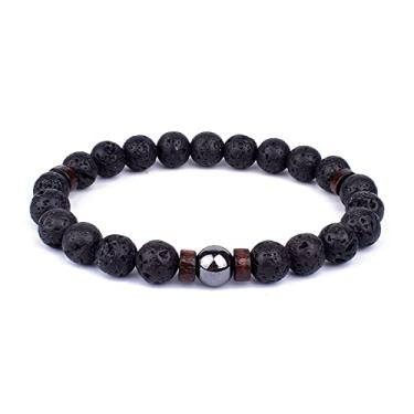 Imagem de Pulseira de pedra vulcânica para homens pulseira de contas de madeira vulcânica de 8 mm corrente de pulso Buda tibetano mulheres homens joias presente novas pulseiras (W)