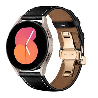 Imagem de Pulseira de couro para Samsung Galaxy Watch 5 Pulseira de 40 mm 44 mm/5 Pro 45 mm/Galaxy Watch 4 Band 40 mm 44 mm/4 Classic 42 mm 46 mm/3 41 mm/Active Active 2, pulseira de couro de 20 mm, fivela rosa, preta