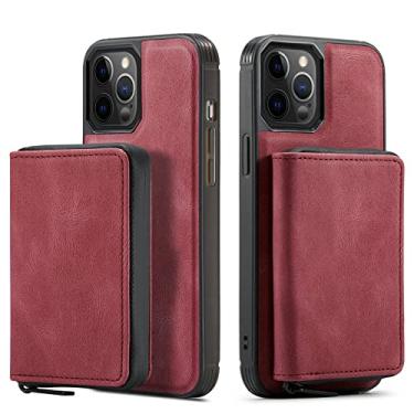 Imagem de Porta-cartões de carteira para iPhone 14 13 Pro Max Bolsa de Couro com zíper destacável Capa Magnética 2 em 1 para iPhone 13 Mini, vermelho, para iPhone 13 Mini