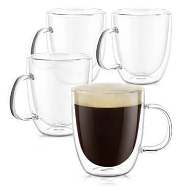 Imagem de PunPun Canecas de café de 500 ml de 500 ml, canecas de café transparentes, vidro para café, canecas de vidro isoladas de parede dupla com alça grande, perfeitas para americano, latte, cappuccinos e