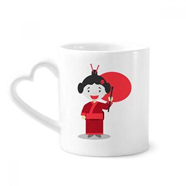Imagem de Caneca de cerâmica com desenho do Japão branca e vermelha copo de coração de vidro