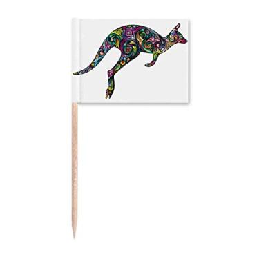 Imagem de Ilustração de desenho colorido de canguru da Austrália com bandeiras de palito, marcador para decoração de festa