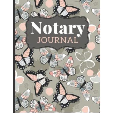 Imagem de Notary Journal: 8.5x11 Large Notarial Logbook / With 200 Numbered Pages - Two Records Logs Per Page / 400 Records / Peach White Black Butterflies - ... on Tan / Ledger Book Gift For Signing Agents