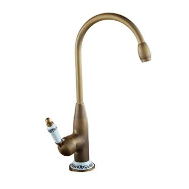 Imagem de LIDON Torneiras de pia de cozinha latão torneira de cozinha antigas torneiras de pia de cozinha latão torneira de cozinha vintage torneira de cozinha 360° giratório para lavatório, antigo D (cor: antigo B)
